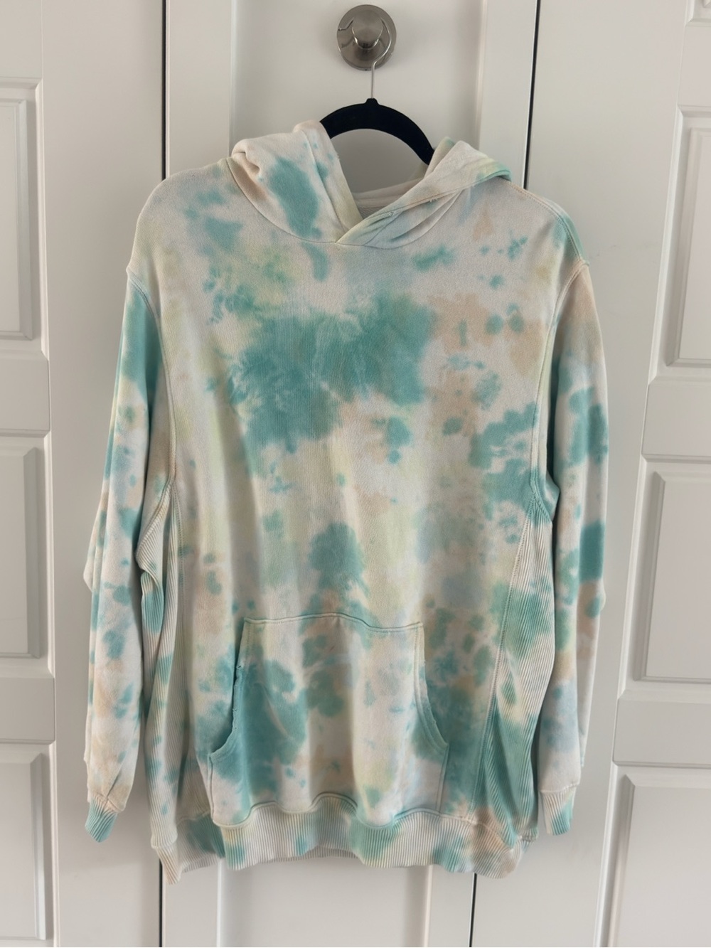 aerie Tie-Dye Hooded Sweater in Teal & Cream